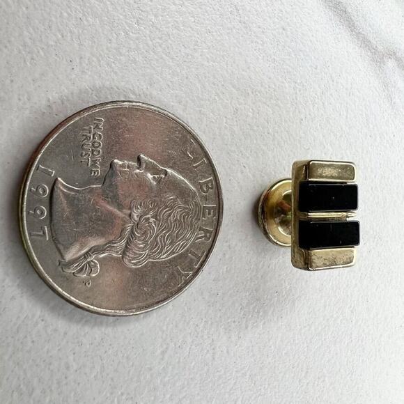 Vintage Gold Tone and Black Inlay Tuxedo Shirt Stud Button One 1 Single - Picture 4 of 7